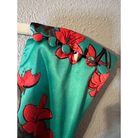 Jessica Simpson Dress 14 Green Red Cherry Blossom Silky Stretch Career Church - Picture 7 of 9